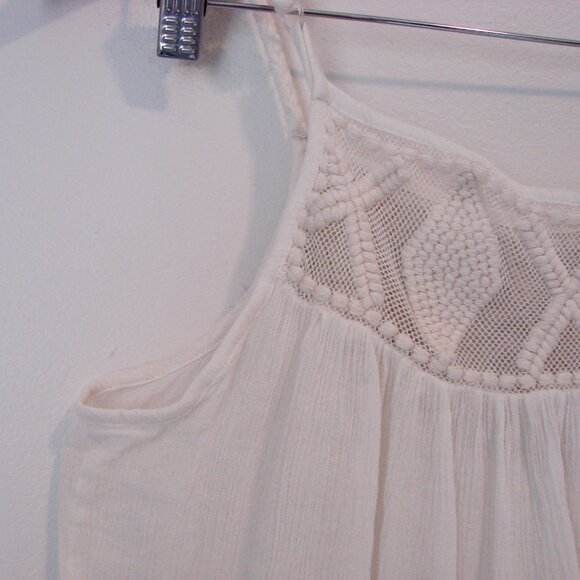 Cream Sleeveless Tank Top Boho Crochet Fringe Babydoll Loose Flowy Size Medium - Picture 7 of 10
